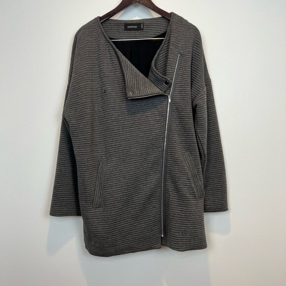 MINKPINK Take Care Biker Zip Jacket Ribbed Gray SZ Lg - Picture 4 of 11